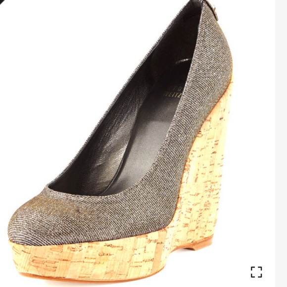 Stuart Weitzman Corkswoon Glitter Wedge Heel 10